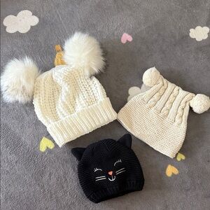 Charming Kids Knit Hat Trio - Ivory, Beige, and Black